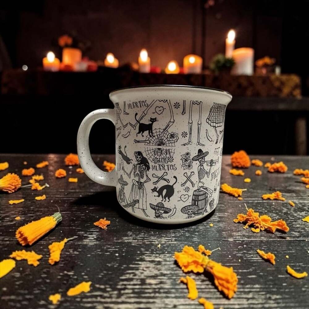 Market Finds Dia De Los Muertos Skeleton Cat Fiesta Coffee Mug